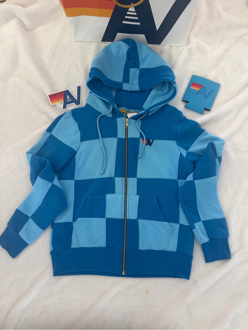 New with tag Aviator Nation Quilted Zip Hoody Extra Small Blue+ Tote Bag